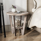 Rustic Farmhouse End Table with Open Storage Shelf, Wood Side Table for Living Room or Bedroom