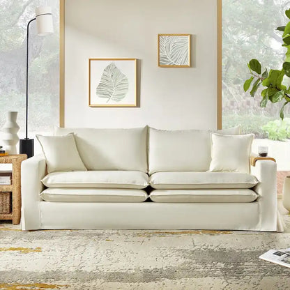 Modern Slipcovered Sofa with Cup Holder, Reversible Cushions, Stain-Resistant Fabric, 3-Seater
