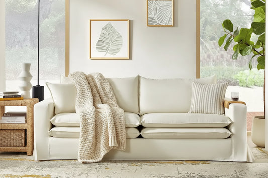 Elias Modern Slipcovered Sofa with Cup Holder and Reversible Cushions by HULALA HOME