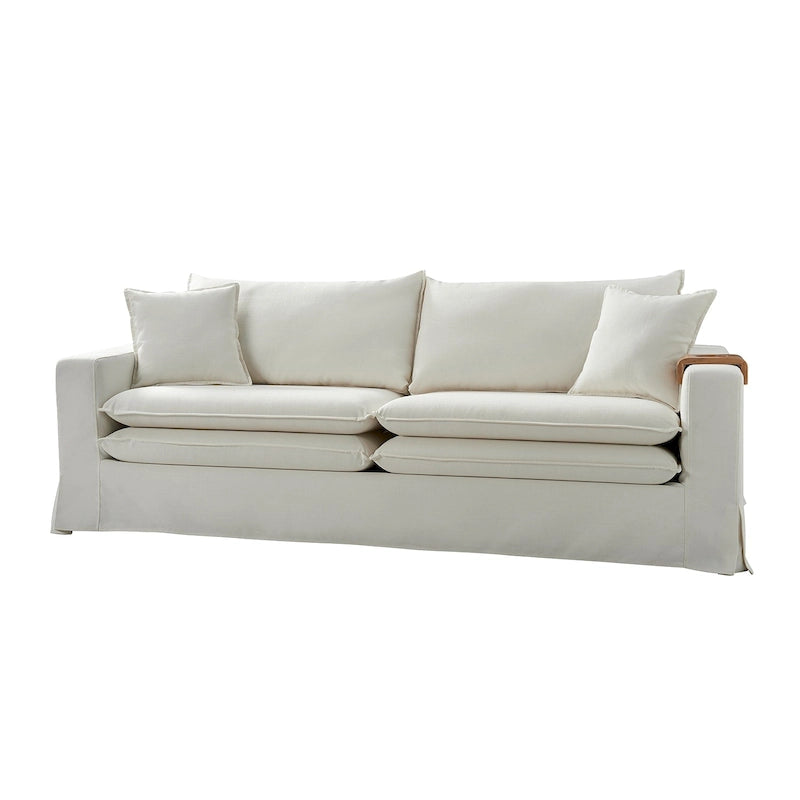 Modern Slipcovered Sofa with Cup Holder, Reversible Cushions, Stain-Resistant Fabric, 3-Seater