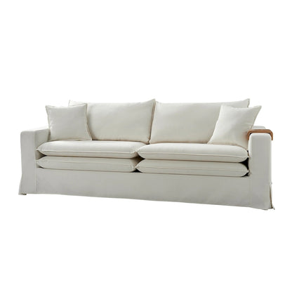 Modern Slipcovered Sofa with Cup Holder, Reversible Cushions, Stain-Resistant Fabric, 3-Seater