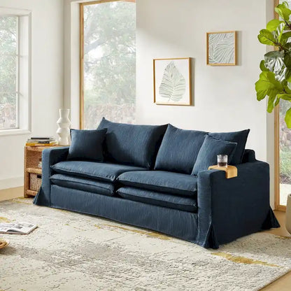 Modern Slipcovered Sofa with Cup Holder, Reversible Cushions, Stain-Resistant Fabric, 3-Seater