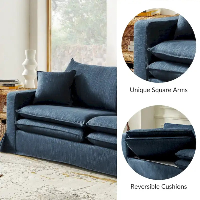 Modern Slipcovered Sofa with Cup Holder, Reversible Cushions, Stain-Resistant Fabric, 3-Seater