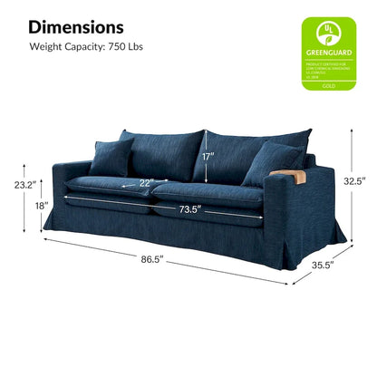Modern Slipcovered Sofa with Cup Holder, Reversible Cushions, Stain-Resistant Fabric, 3-Seater