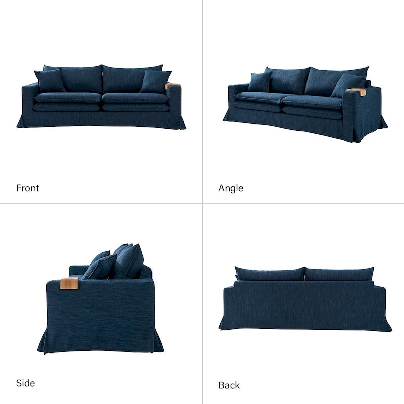 Modern Slipcovered Sofa with Cup Holder, Reversible Cushions, Stain-Resistant Fabric, 3-Seater