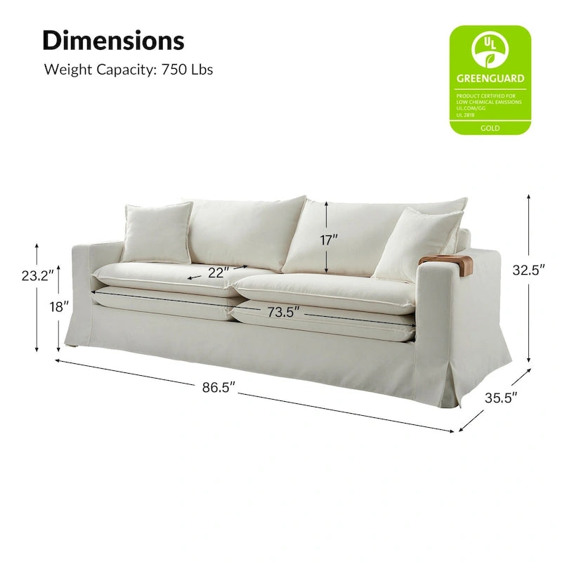 Modern Slipcovered Sofa with Cup Holder, Reversible Cushions, Stain-Resistant Fabric, 3-Seater