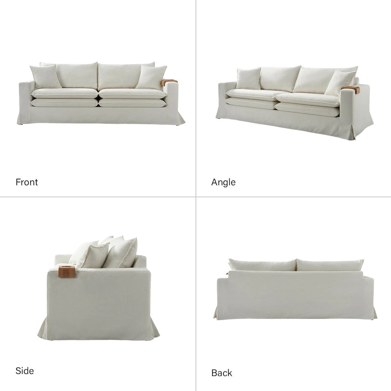 Modern Slipcovered Sofa with Cup Holder, Reversible Cushions, Stain-Resistant Fabric, 3-Seater