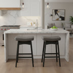 24 Inch Solid Wood Barstools with Linen / PU Leather Fabric Cushion, Set of 2
