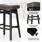 24 Inch Solid Wood Barstools with Linen / PU Leather Fabric Cushion, Set of 2