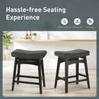 24 Inch Solid Wood Barstools with Linen / PU Leather Fabric Cushion, Set of 2