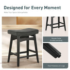 24 Inch Solid Wood Barstools with Linen / PU Leather Fabric Cushion, Set of 2