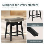 24 Inch Solid Wood Barstools with Linen / PU Leather Fabric Cushion, Set of 2
