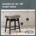 24 Inch Solid Wood Barstools with Linen / PU Leather Fabric Cushion, Set of 2
