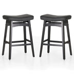 24 Inch Solid Wood Barstools with Linen / PU Leather Fabric Cushion, Set of 2