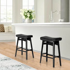 24 Inch Solid Wood Barstools with Linen / PU Leather Fabric Cushion, Set of 2