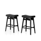 24 Inch Solid Wood Barstools with Linen / PU Leather Fabric Cushion, Set of 2