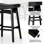 24 Inch Solid Wood Barstools with Linen / PU Leather Fabric Cushion, Set of 2