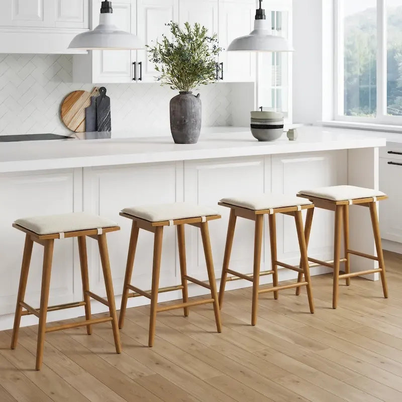 Boucle Upholstered Backless Counter Height Barstool with Cushion, Metal Legs, Modern Style