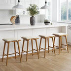 Boucle Upholstered Backless Counter Height Barstool with Cushion, Metal Legs, Modern Style
