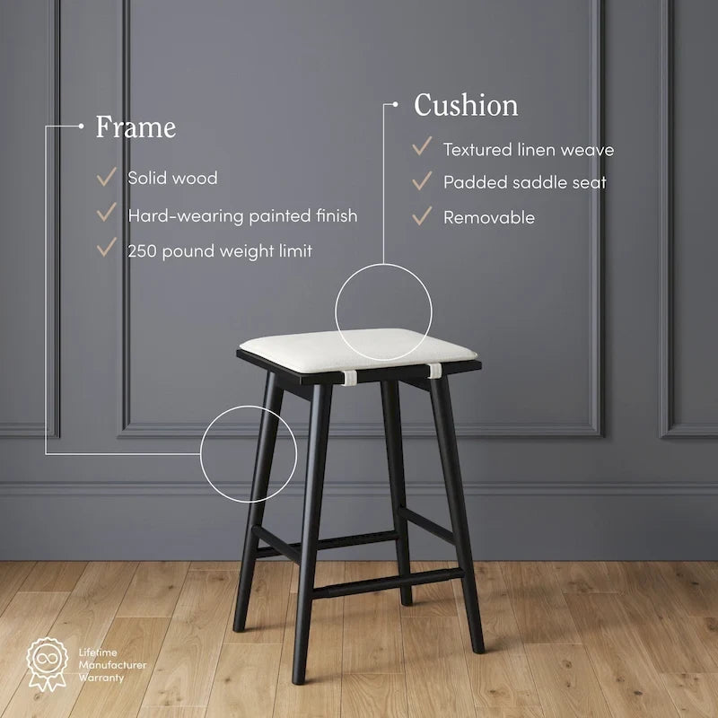 Boucle Upholstered Backless Counter Height Barstool with Cushion, Metal Legs, Modern Style