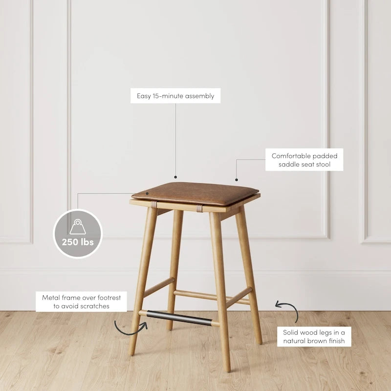 Boucle Upholstered Backless Counter Height Barstool with Cushion, Metal Legs, Modern Style