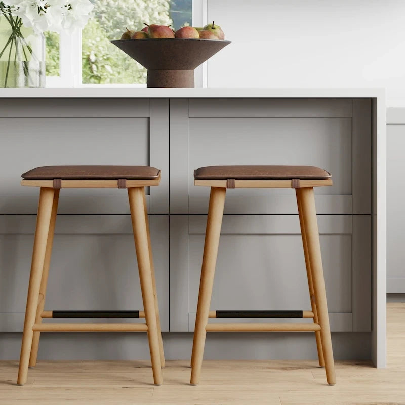 Boucle Upholstered Backless Counter Height Barstool with Cushion, Metal Legs, Modern Style