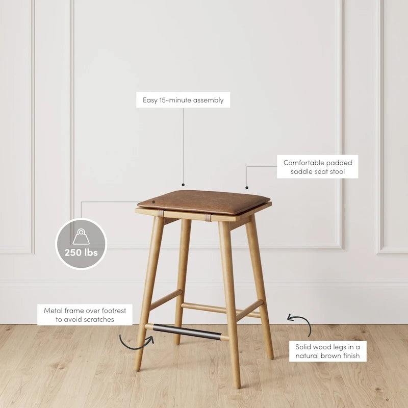 Boucle Upholstered Backless Counter Height Barstool with Cushion, Metal Legs, Modern Style