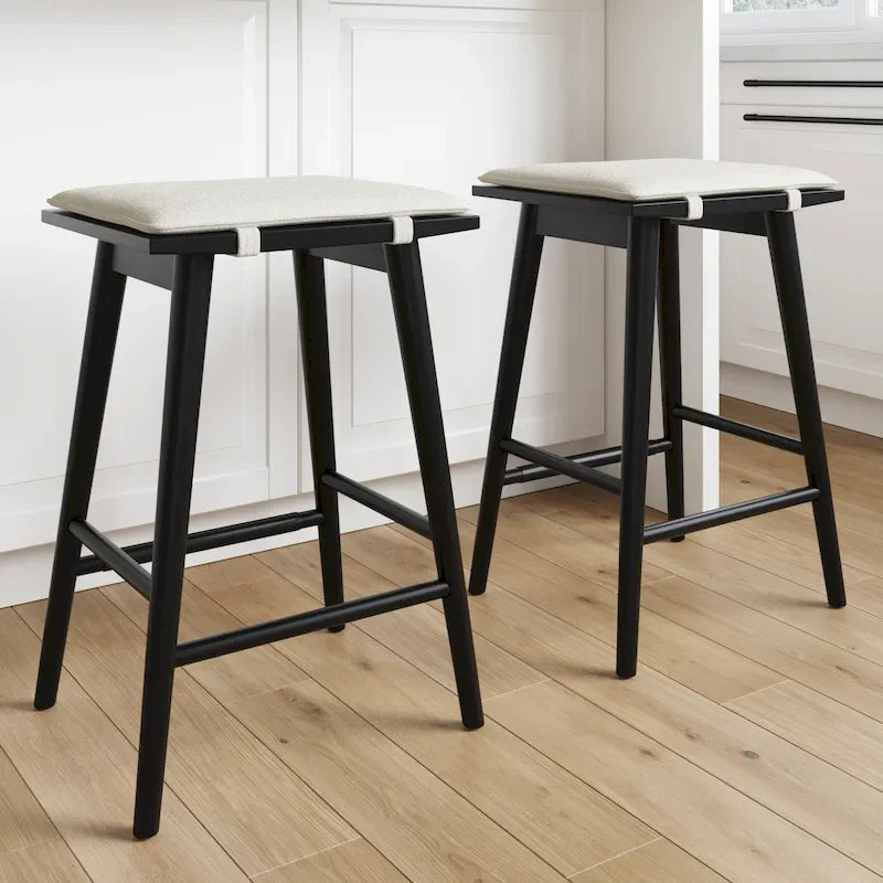 Boucle Upholstered Backless Counter Height Barstool with Cushion, Metal Legs, Modern Style