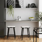 Boucle Upholstered Backless Counter Height Barstool with Cushion, Metal Legs, Modern Style