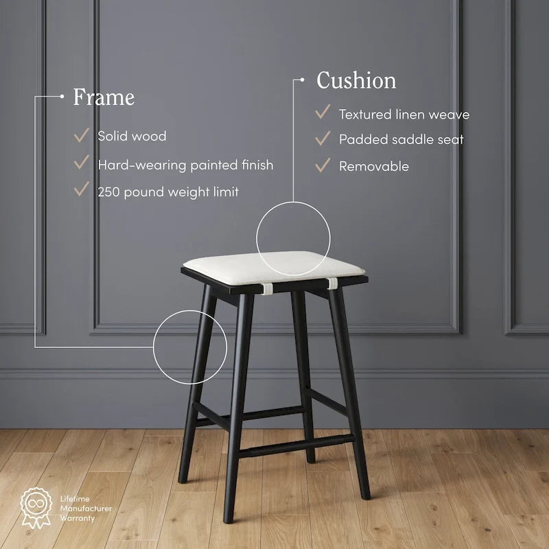 Boucle Upholstered Backless Counter Height Barstool with Cushion, Metal Legs, Modern Style