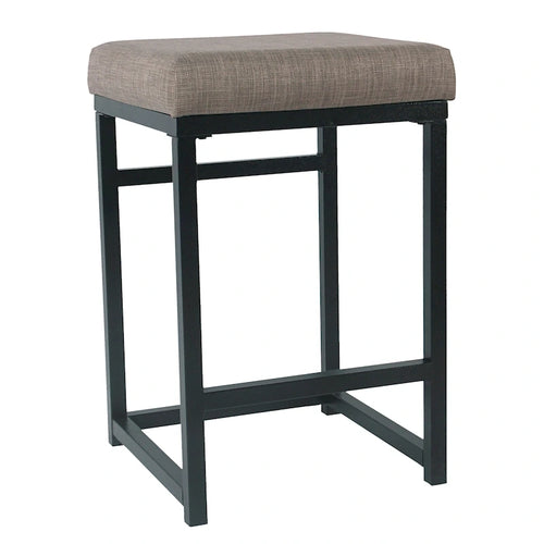 Tabouret de comptoir industriel sans dossier en métal, hauteur d'assise de 61 cm, tissu texturé tissé, finition noire