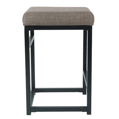 Backless Industrial Metal Counter Stool, 24in Seat Height, Textured Weave Fabric, Black Finish