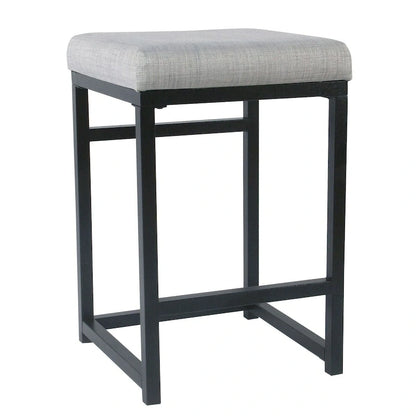 Backless Industrial Metal Counter Stool, 24in Seat Height, Textured Weave Fabric, Black Finish