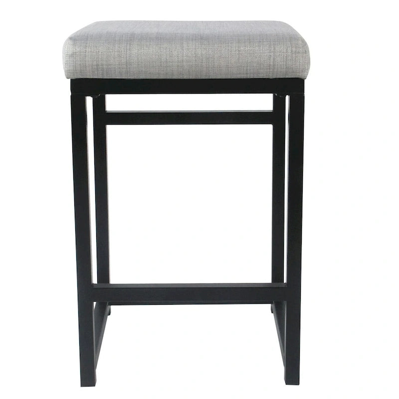 Backless Industrial Metal Counter Stool, 24in Seat Height, Textured Weave Fabric, Black Finish