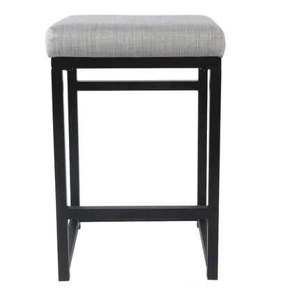 Backless Industrial Metal Counter Stool, 24in Seat Height, Textured Weave Fabric, Black Finish