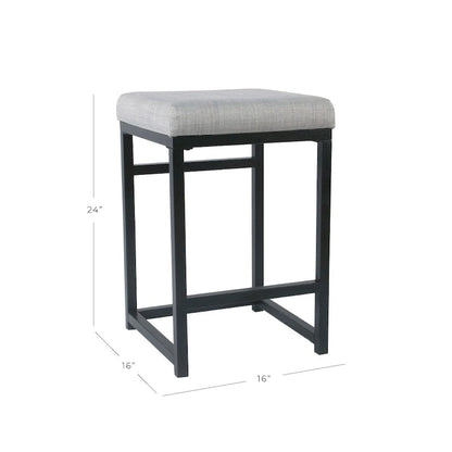Backless Industrial Metal Counter Stool, 24in Seat Height, Textured Weave Fabric, Black Finish