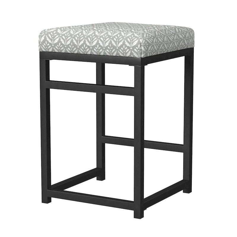 Backless Industrial Metal Counter Stool, 24in Seat Height, Textured Weave Fabric, Black Finish