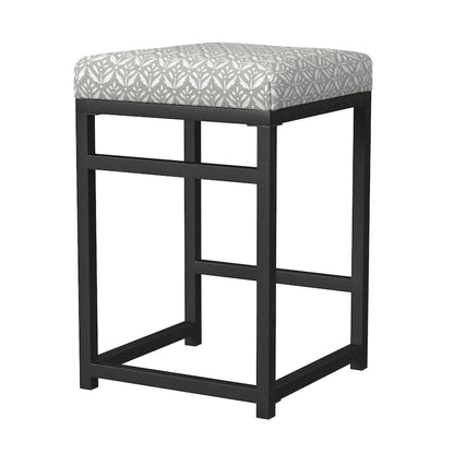 Backless Industrial Metal Counter Stool, 24in Seat Height, Textured Weave Fabric, Black Finish