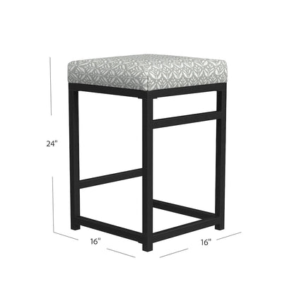 Backless Industrial Metal Counter Stool, 24in Seat Height, Textured Weave Fabric, Black Finish