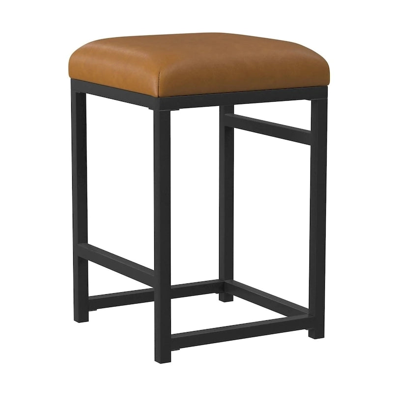 Backless Industrial Metal Counter Stool, 24in Seat Height, Textured Weave Fabric, Black Finish