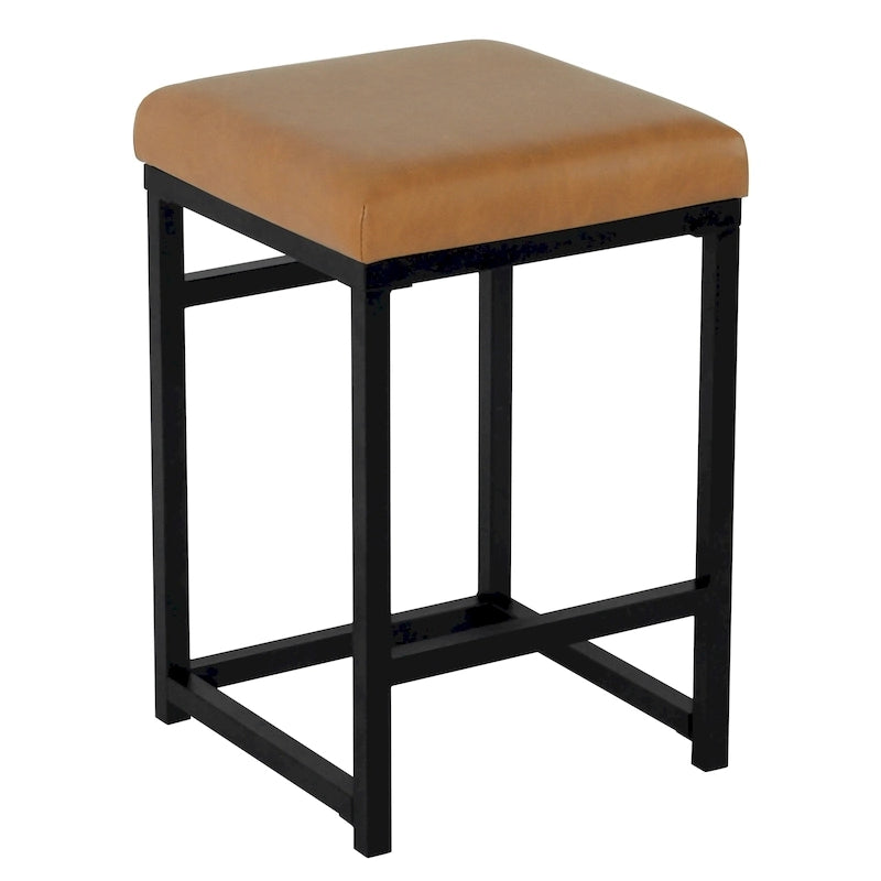 Backless Industrial Metal Counter Stool, 24in Seat Height, Textured Weave Fabric, Black Finish