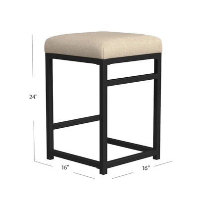 Backless Industrial Metal Counter Stool, 24in Seat Height, Textured Weave Fabric, Black Finish