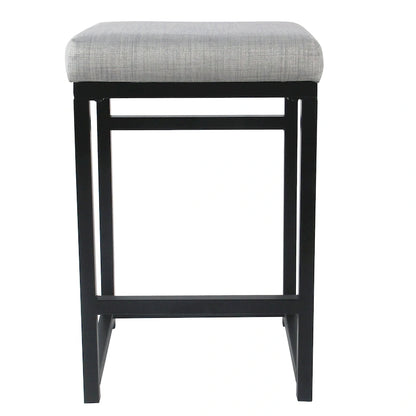 Backless Industrial Metal Counter Stool, 24in Seat Height, Textured Weave Fabric, Black Finish