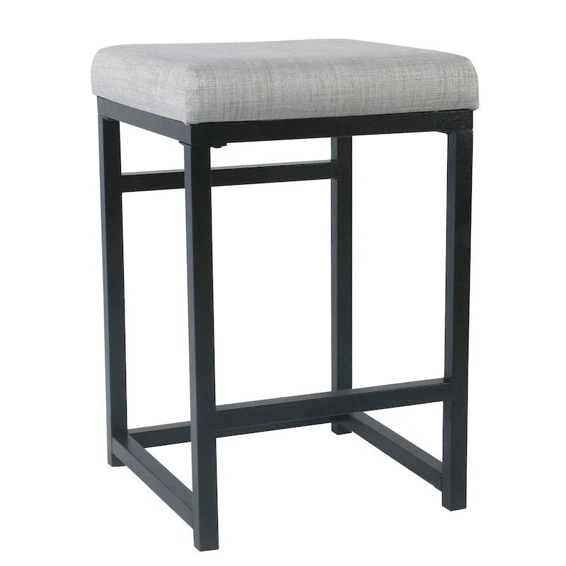 Backless Industrial Metal Counter Stool, 24in Seat Height, Textured Weave Fabric, Black Finish