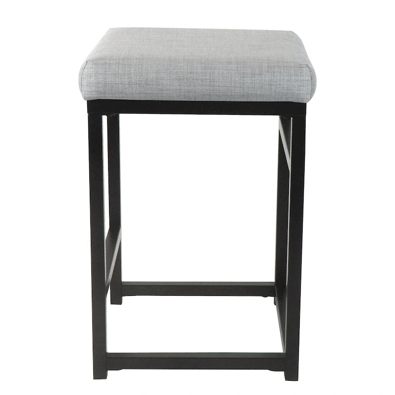 Backless Industrial Metal Counter Stool, 24in Seat Height, Textured Weave Fabric, Black Finish