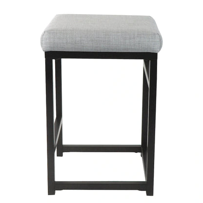 Backless Industrial Metal Counter Stool, 24in Seat Height, Textured Weave Fabric, Black Finish