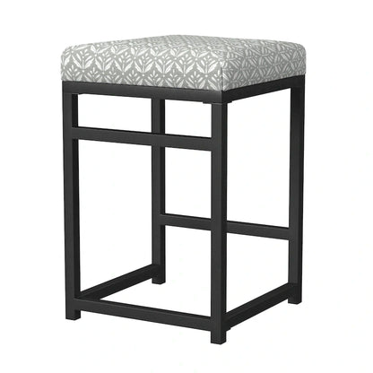 Backless Industrial Metal Counter Stool, 24in Seat Height, Textured Weave Fabric, Black Finish