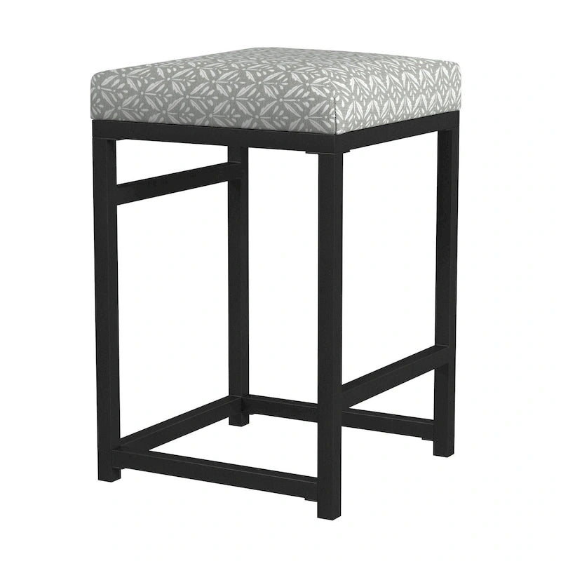Backless Industrial Metal Counter Stool, 24in Seat Height, Textured Weave Fabric, Black Finish
