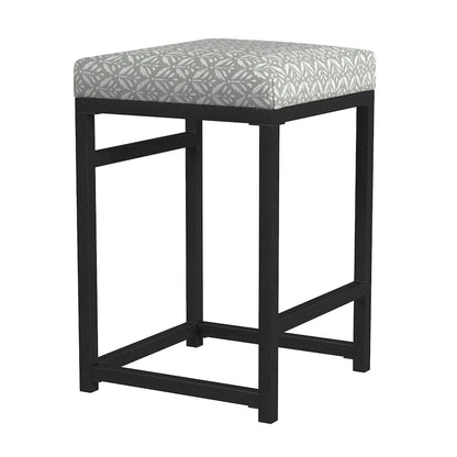 Backless Industrial Metal Counter Stool, 24in Seat Height, Textured Weave Fabric, Black Finish