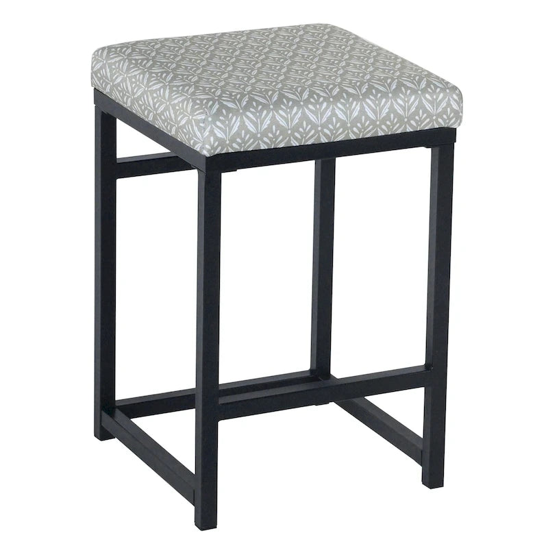 Backless Industrial Metal Counter Stool, 24in Seat Height, Textured Weave Fabric, Black Finish